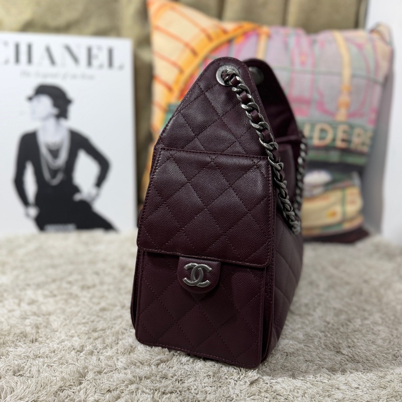 Chanel 25 26P 酒紅色復古銀扣小號-2