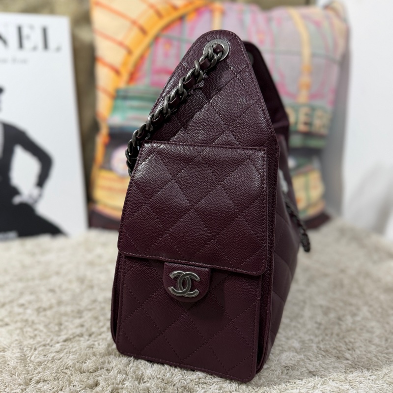 Chanel 25 26P 酒紅色復古銀扣小號-3