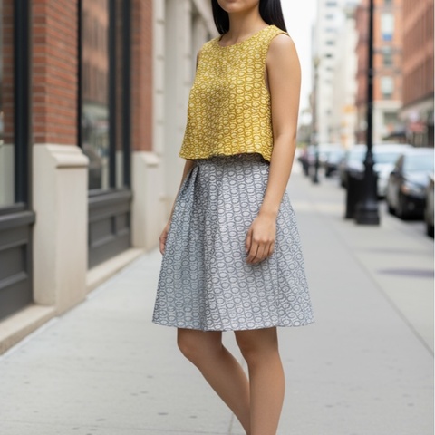 【PaLaCe近新正品】義大利MAX&Co.緹花黃藍小洋裝Dress