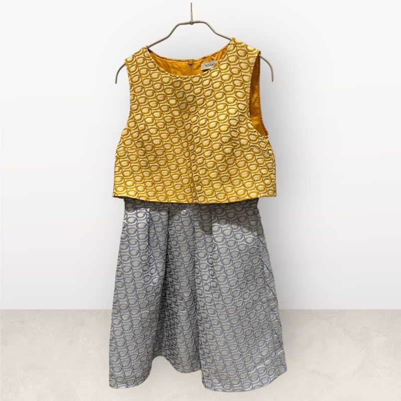 【PaLaCe近新正品】義大利MAX&Co.緹花黃藍小洋裝Dress-1