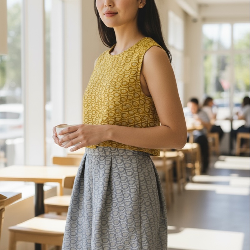 【PaLaCe近新正品】義大利MAX&Co.緹花黃藍小洋裝Dress-2