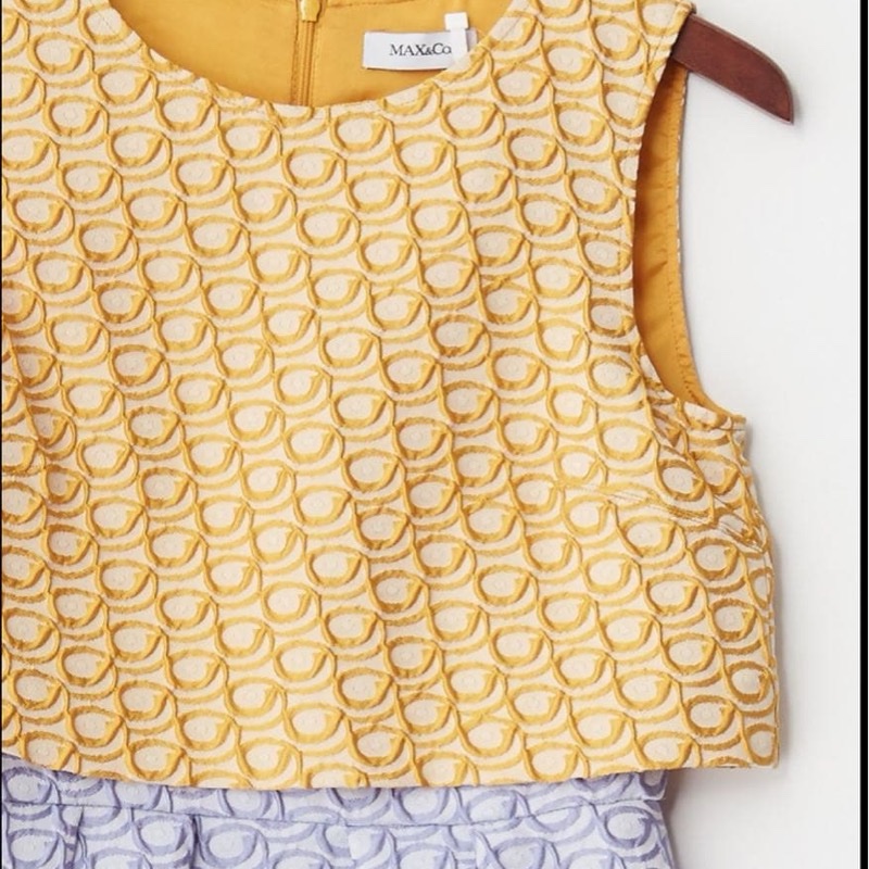 【PaLaCe近新正品】義大利MAX&Co.緹花黃藍小洋裝Dress-3