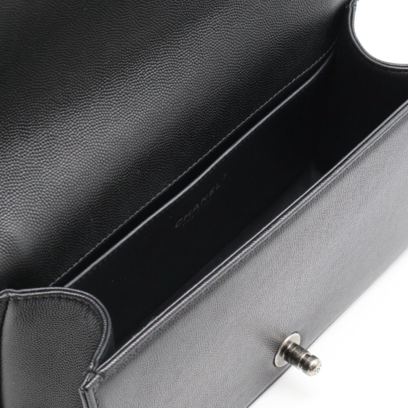 CHANEL Boy25 粒面牛皮口蓋包 - 黑銀-2