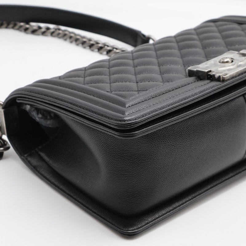 CHANEL Boy25 粒面牛皮口蓋包 - 黑銀-4