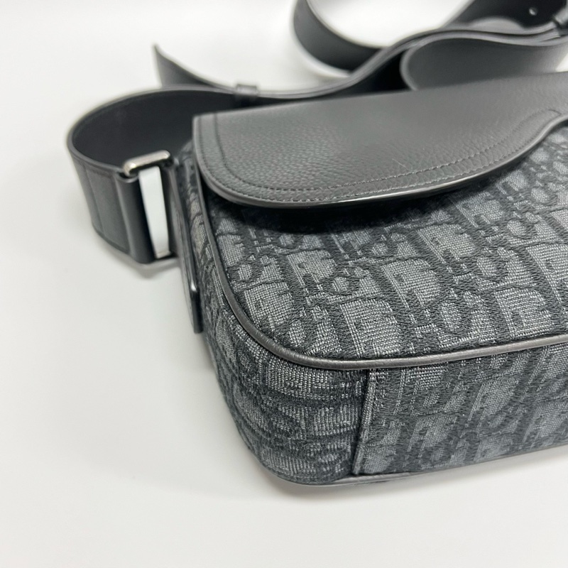 迪奧/Dior Saddle Qblique 黑色老花刺繡馬鞍包 郵差包-4