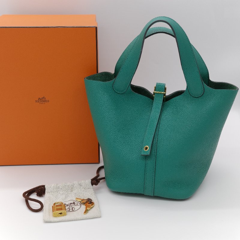 Hermès 愛馬仕 Picotin Lock 18  綠色 TC 小牛皮 手提包-0