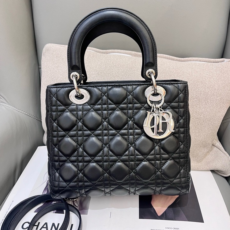 Dior迪奧五格黑銀戴妃包-0