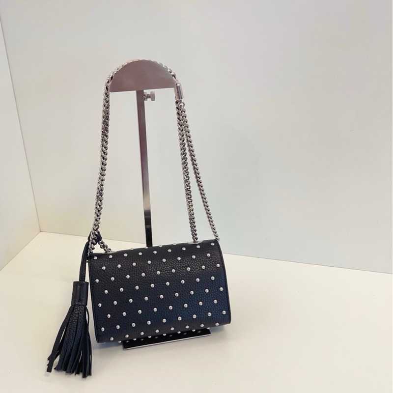 Gucci 古馳 miss bamboo 黑色鉚釘流蘇 竹節扣 單肩斜挎鏈條包-1