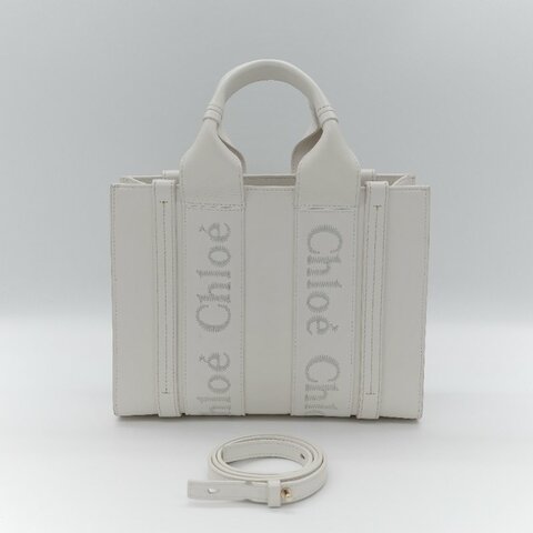 Chloé 蔻伊 Woody small 白色 帆布 小牛皮 手提包 托特包