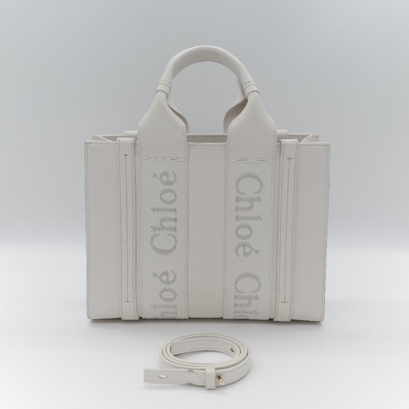 Chloé 蔻伊 Woody small 白色 帆布 小牛皮 手提包 托特包-0