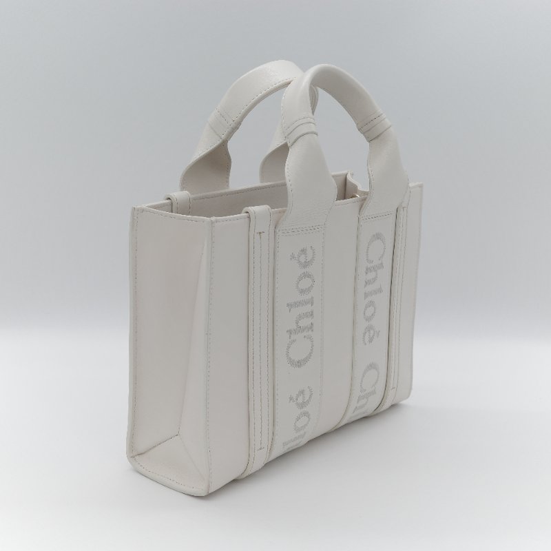Chloé 蔻伊 Woody small 白色 帆布 小牛皮 手提包 托特包-1