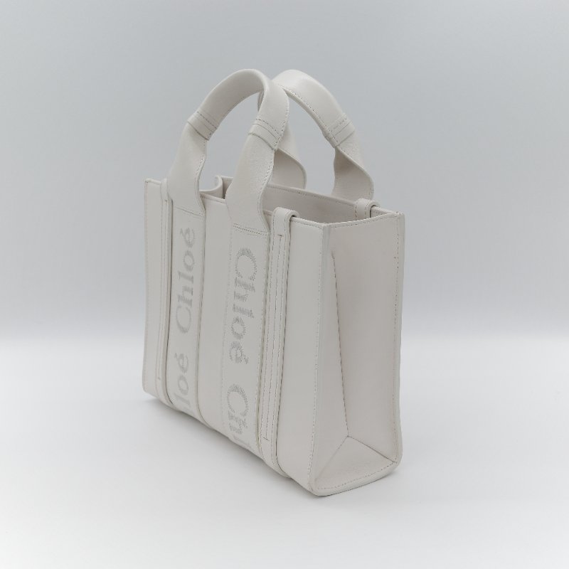 Chloé 蔻伊 Woody small 白色 帆布 小牛皮 手提包 托特包-2