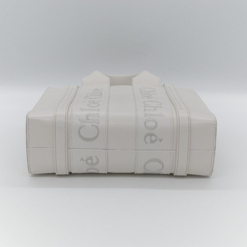 Chloé 蔻伊 Woody small 白色 帆布 小牛皮 手提包 托特包-3