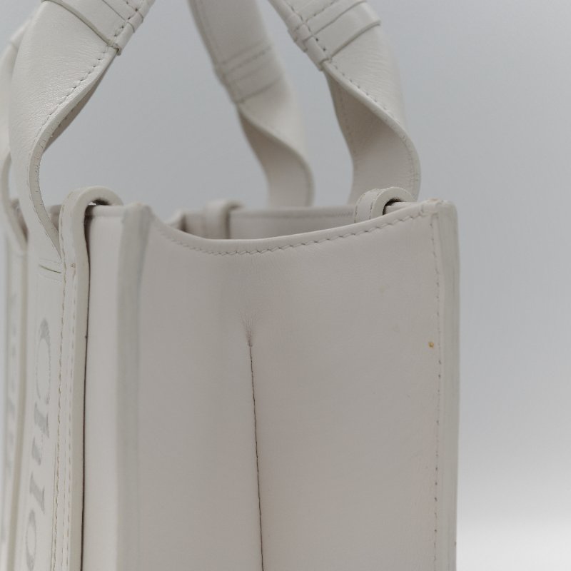 Chloé 蔻伊 Woody small 白色 帆布 小牛皮 手提包 托特包-8