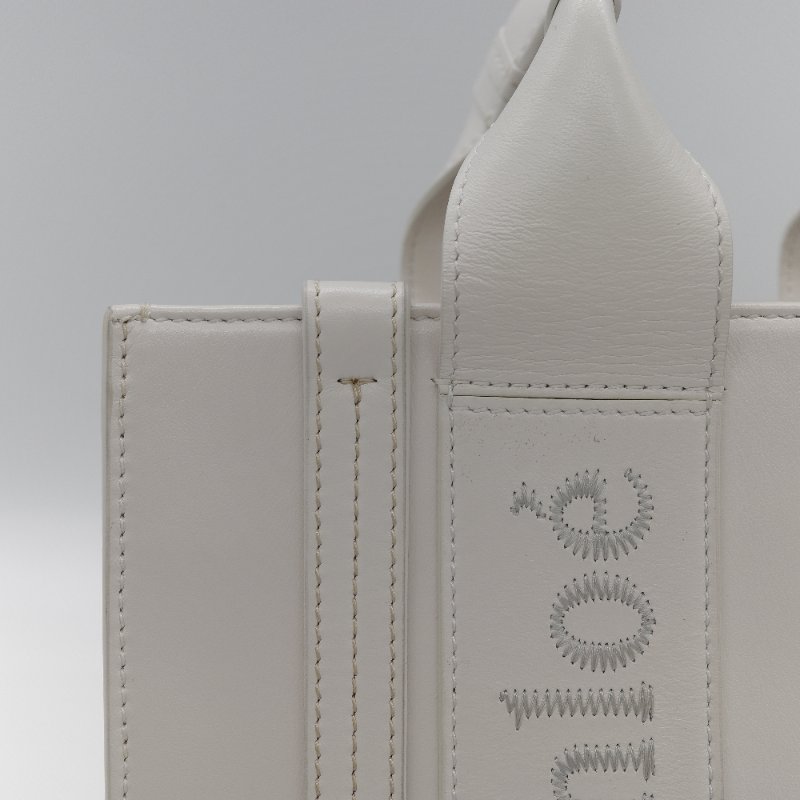 Chloé 蔻伊 Woody small 白色 帆布 小牛皮 手提包 托特包-9