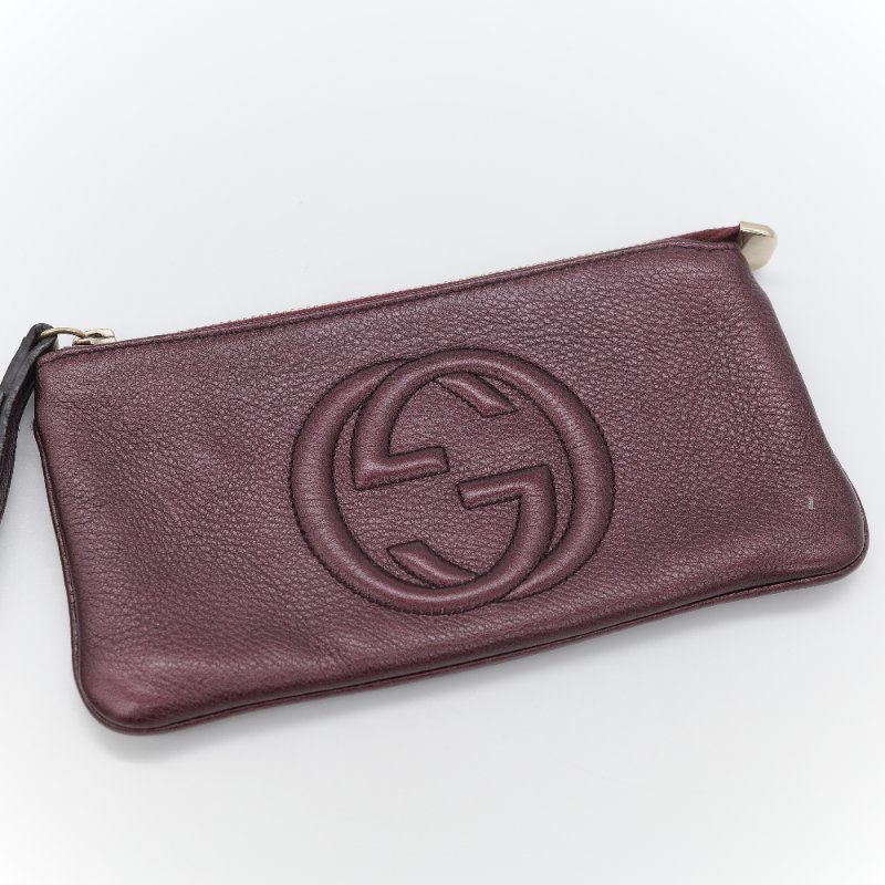 Gucci 古馳 Soho 酒紅色荔枝紋皮革 手拿包-2