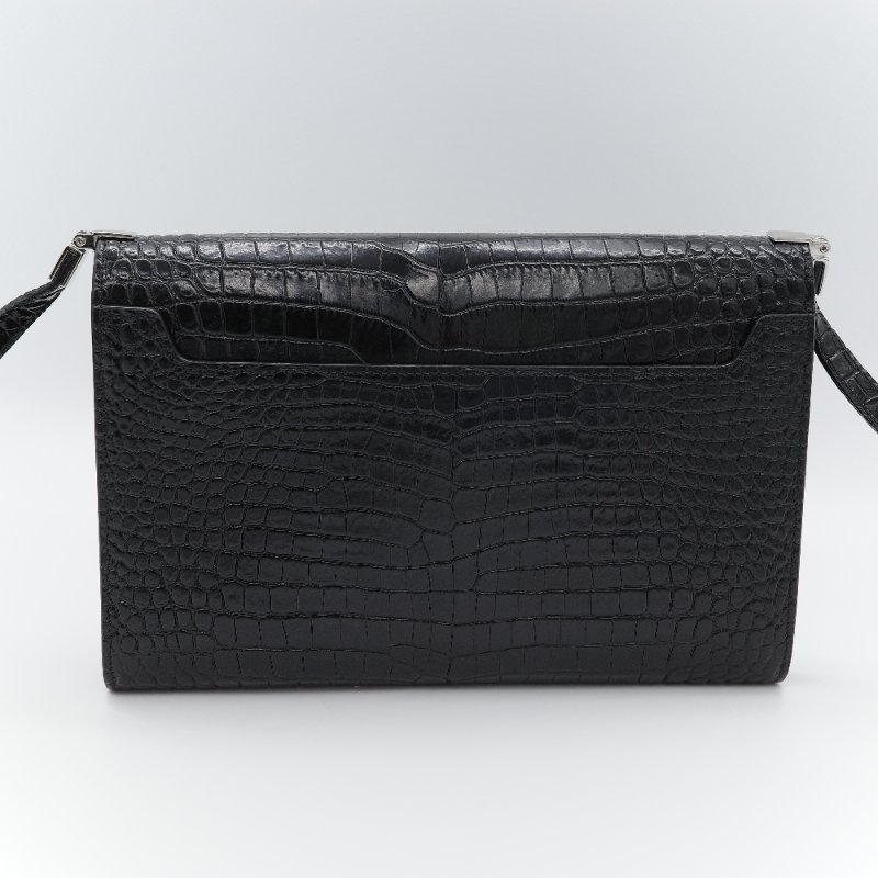 Saint Laurent 聖羅蘭 Uptown 黑色亮面鱷魚壓紋皮革 斜背包 手拿包-3