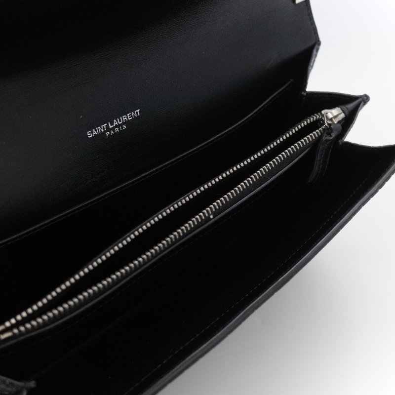 Saint Laurent 聖羅蘭 Uptown 黑色亮面鱷魚壓紋皮革 斜背包 手拿包-10