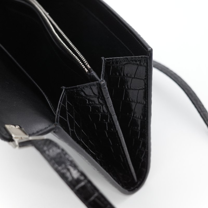 Saint Laurent 聖羅蘭 Uptown 黑色亮面鱷魚壓紋皮革 斜背包 手拿包-11