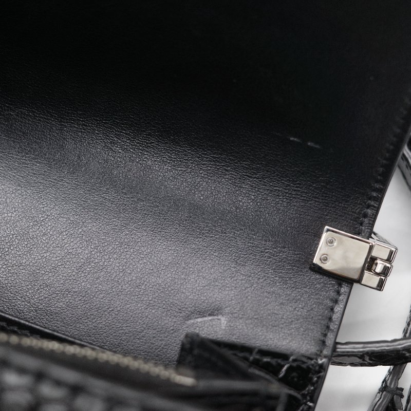 Saint Laurent 聖羅蘭 Uptown 黑色亮面鱷魚壓紋皮革 斜背包 手拿包-13