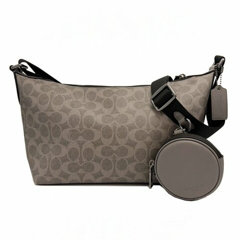 [全新] COACH  C LOGO男中性款船型附零錢包斜背包(灰)