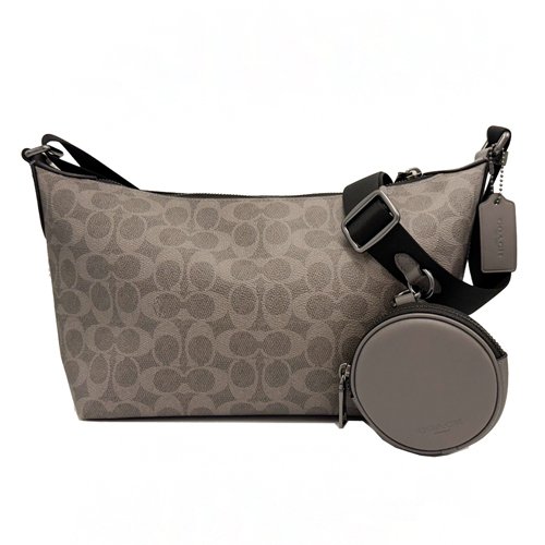 [全新] COACH  C LOGO男中性款船型附零錢包斜背包(灰)-0