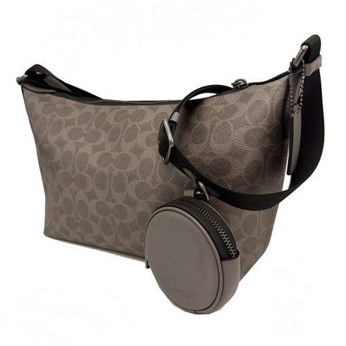 [全新] COACH  C LOGO男中性款船型附零錢包斜背包(灰)-1