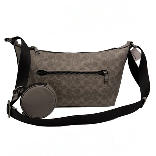 [全新] COACH  C LOGO男中性款船型附零錢包斜背包(灰)-2