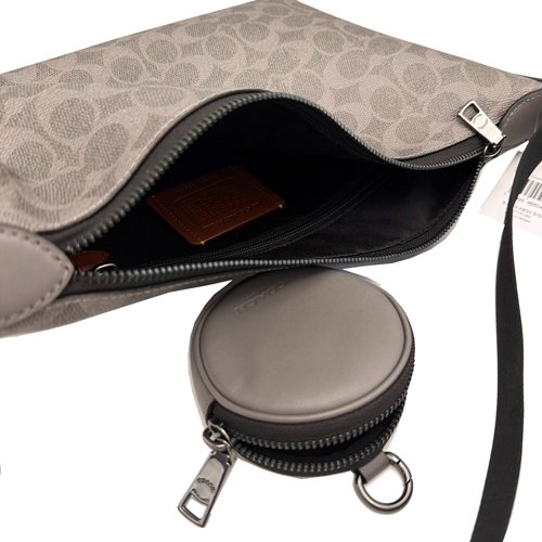 [全新] COACH  C LOGO男中性款船型附零錢包斜背包(灰)-4