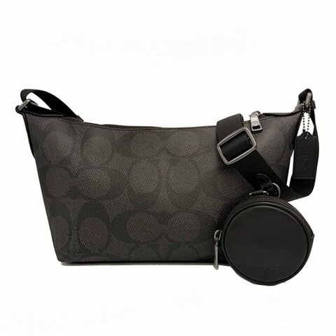 [全新] COACH  大C LOGO男中性款船型附零錢包斜背包(黑灰)