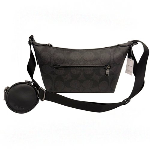 [全新] COACH  大C LOGO男中性款船型附零錢包斜背包(黑灰)-2