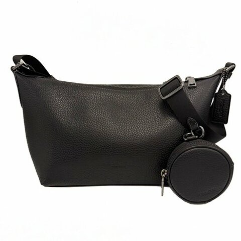 [全新] COACH  素面牛皮男中性款船型附零錢包斜背包(黑)