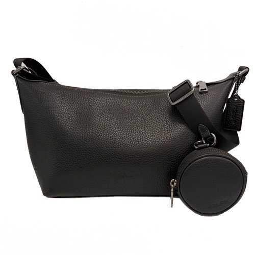 [全新] COACH  素面牛皮男中性款船型附零錢包斜背包(黑)-0