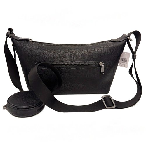 [全新] COACH  素面牛皮男中性款船型附零錢包斜背包(黑)-2