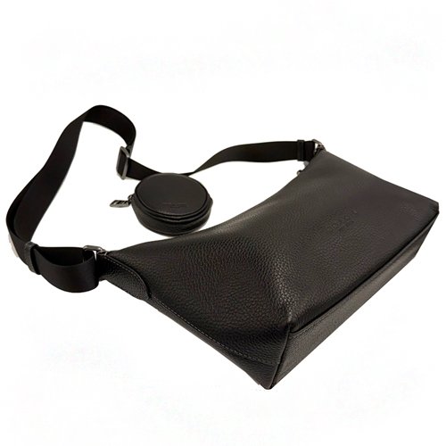 [全新] COACH  素面牛皮男中性款船型附零錢包斜背包(黑)-3