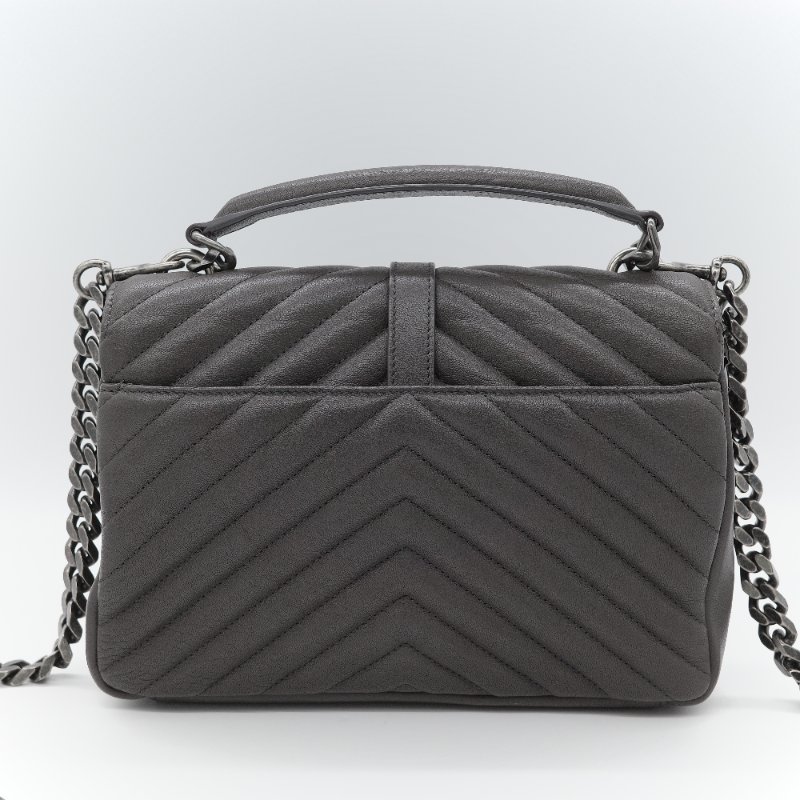 Saint Laurent 聖羅蘭 College 學院包 中號灰色 山形紋絎縫 羊皮 肩背包-4