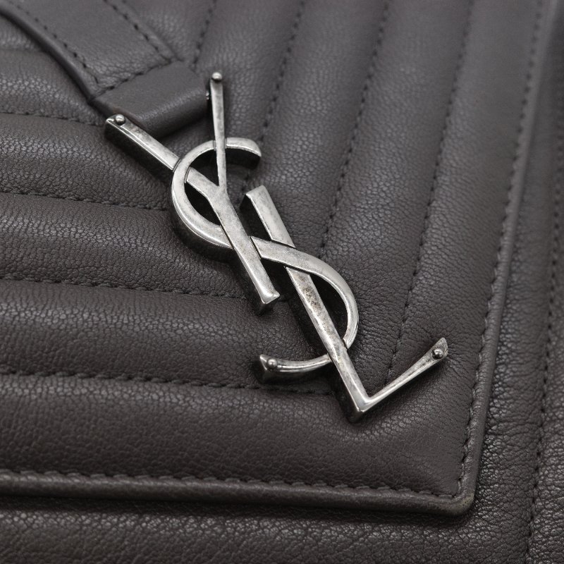 Saint Laurent 聖羅蘭 College 學院包 中號灰色 山形紋絎縫 羊皮 肩背包-12