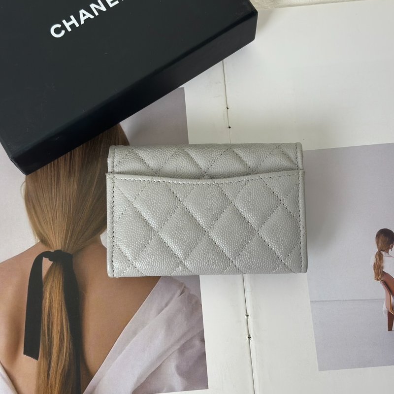 CHANEL 21A經典口蓋卡包 - 淺灰金31開-3