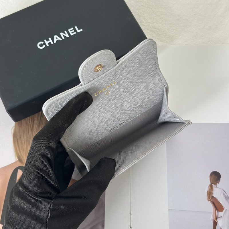 CHANEL 21A經典口蓋卡包 - 淺灰金31開-5