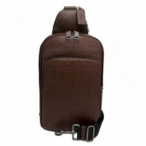 [全新] COACH  大C壓印牛皮男款單肩胸前斜背包(深咖)