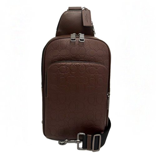 [全新] COACH  大C壓印牛皮男款單肩胸前斜背包(深咖)-0