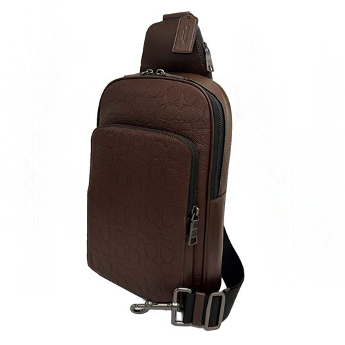 [全新] COACH  大C壓印牛皮男款單肩胸前斜背包(深咖)-1