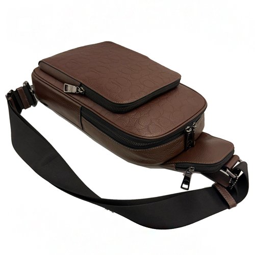 [全新] COACH  大C壓印牛皮男款單肩胸前斜背包(深咖)-3