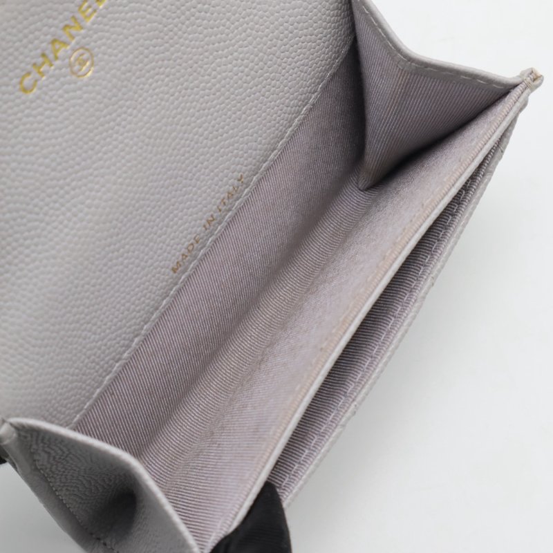 CHANEL 21A經典口蓋卡包 - 淺灰金31開-4