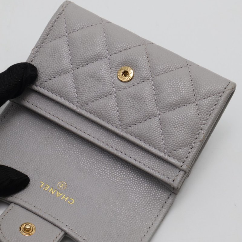 CHANEL 21A經典口蓋卡包 - 淺灰金31開-5