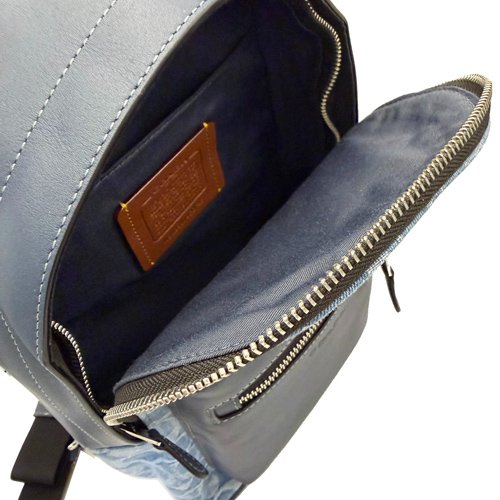 [全新] COACH  C LOGO牛仔布前拉鍊男款單肩胸前斜背包(牛仔藍)-4