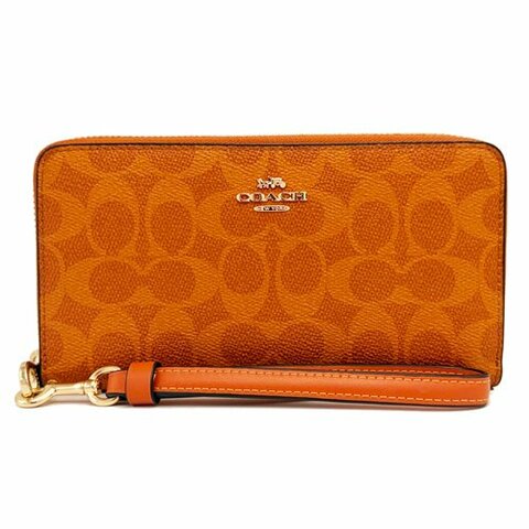 [全新] COACH  C LOGO手掛式拉鍊零錢袋長夾(橘)