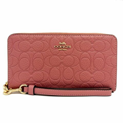 [全新] COACH 壓印C LOGO手掛式拉鍊零錢袋長夾(乾燥玫瑰)