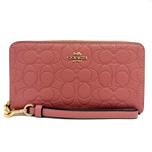 [全新] COACH 壓印C LOGO手掛式拉鍊零錢袋長夾(乾燥玫瑰)-0