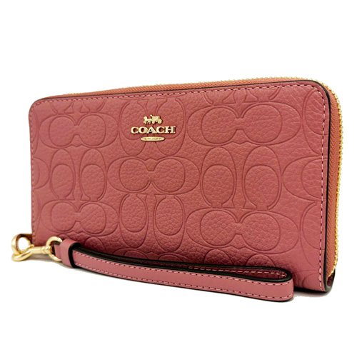 [全新] COACH 壓印C LOGO手掛式拉鍊零錢袋長夾(乾燥玫瑰)-1